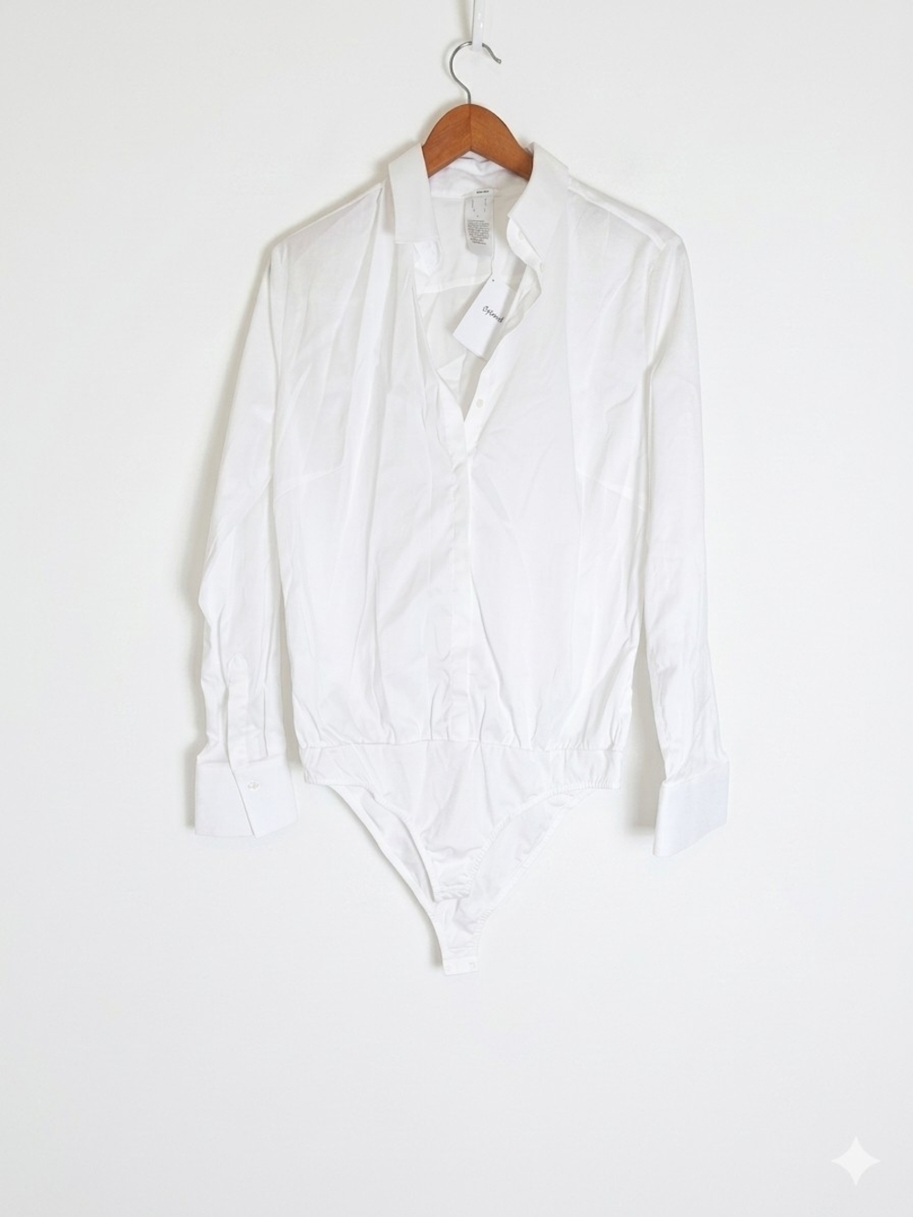 Wolford White Button Down Blouse Bodysuit Thong Shirt Long Sleeve Size 12